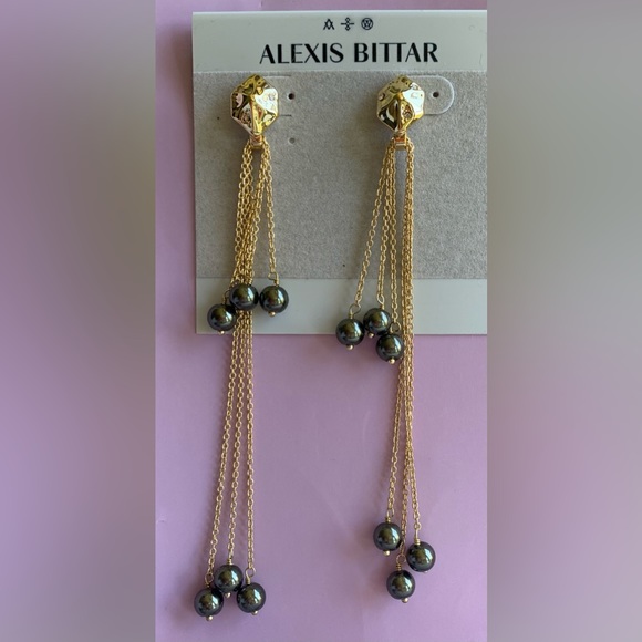 ALEXIS BITTAR NEW Miss Havisham Elegant Elements Gold Chain Pearl Drop Earrings - Picture 9 of 14